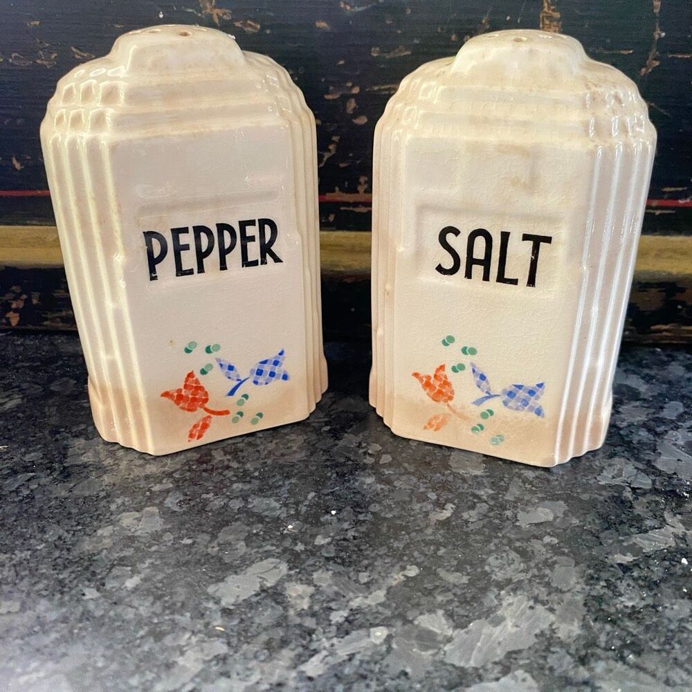 Vintage Art Deco Ceramic Salt Pepper Harker Stoppers